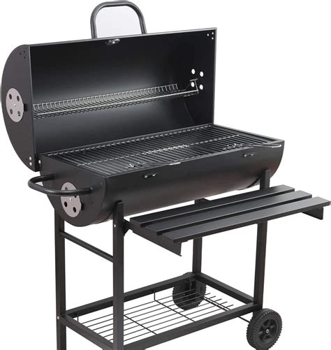 Black Steel Oil Drum Bbq Charcoal Grill Smoker Barrel Barbecue With Lid