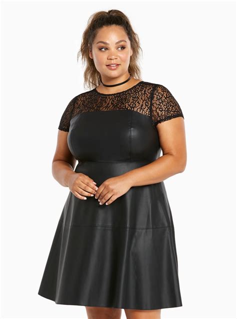 Plus Size Lace Inset Faux Leather Dress Plus Size Plussizefashion