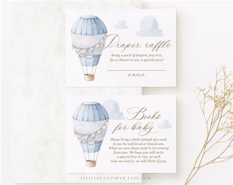 Editable Blue Hot Air Balloon Diaper Raffle And Books For Baby Template Editable Place Card For