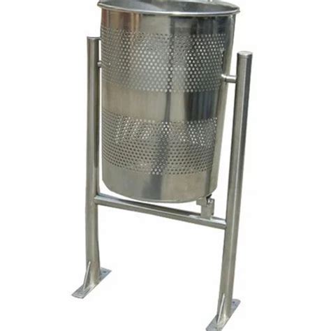 Open Top Silver Stainless Steel Pole Dustbin For Office Material