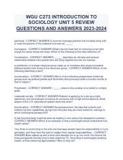 Wgu C Introduction To Sociology Unit Review Questions And Answers