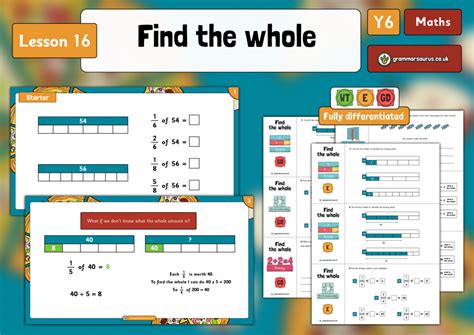 Year 6 Fractions Find The Whole Lesson 16 Grammarsaurus