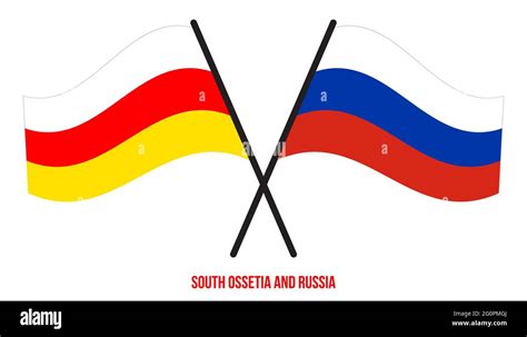 South Ossetia And Russia Flags Crossed And Waving Flat Style Official