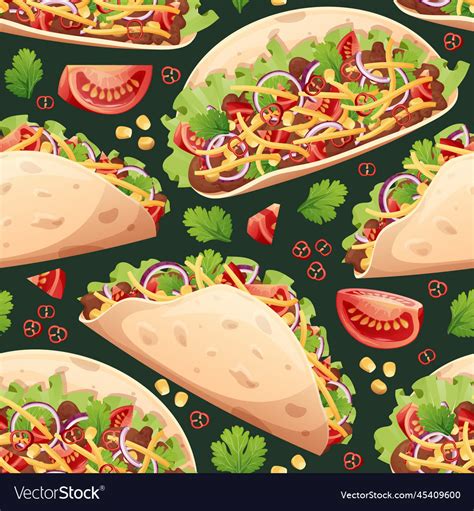 Seamless Pattern With Tacos Texture Royalty Free Vector