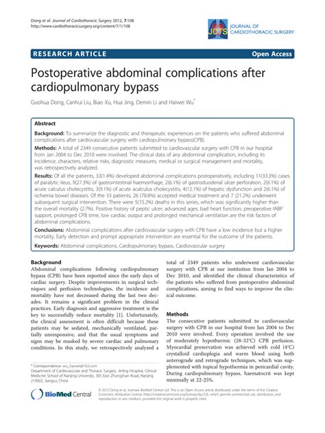 (PDF) Postoperative abdominal complications after cardiopulmonary bypass