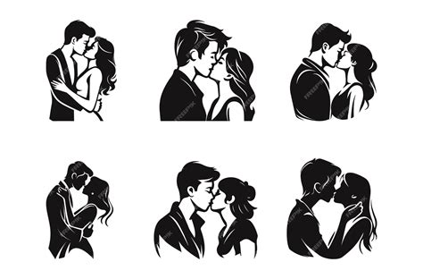 Premium Vector Set Of Man Woman Couple Kissing Silhouette Flat Design Couple Kissing Silhouette