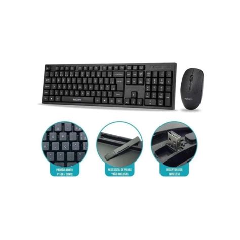 KIT TECLADO E MOUSE SEM FIO BK S1000 PRETO EXBOM VCB Shop