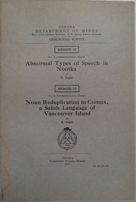 Abnormal types of speech in Nootka ; Noun reduplication in Comox, a ...