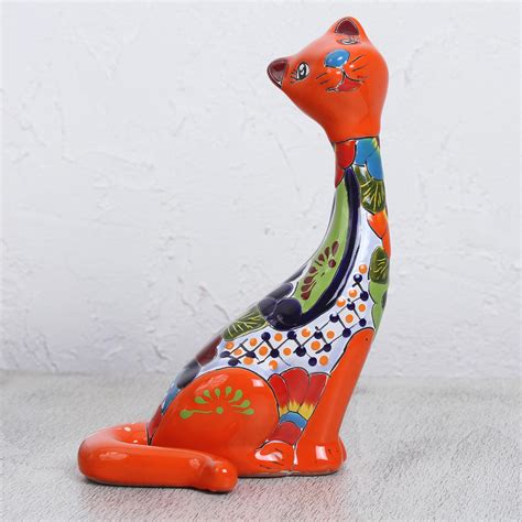 Hand Painted Ceramic Cat Sculpture From Mexico Regal Cat Novica