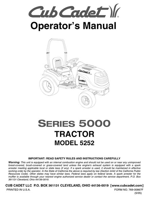 CUB CADET SERIES 5000 5252 OPERATOR'S MANUAL Pdf Download | ManualsLib