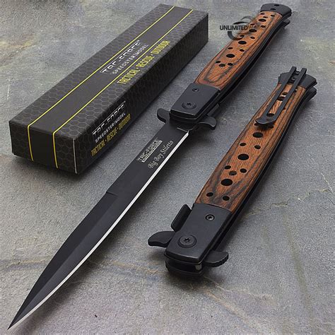 12 5 STILETTO WOOD TAC FORCE SPRING ASSISTED FOLDING KNIFE Blade