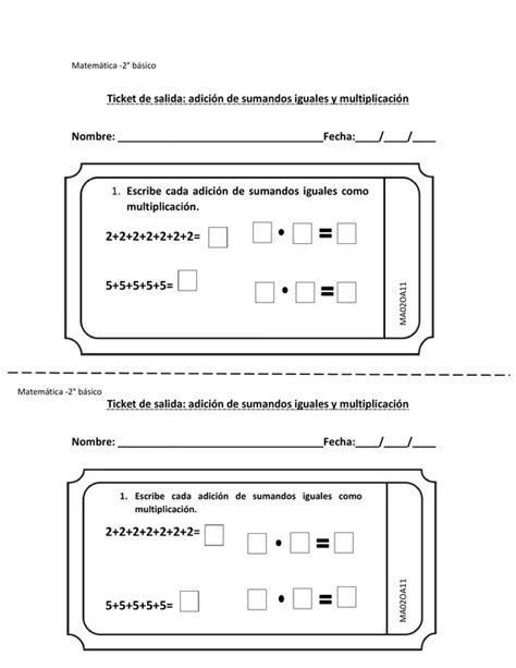 Ticket De Salida Adici N De Sumandos Iguales Y Multiplicaci N Profe