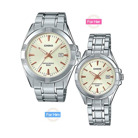 Casio Enticer His And Her Pair Model Golden Dial Analog Couple Watch