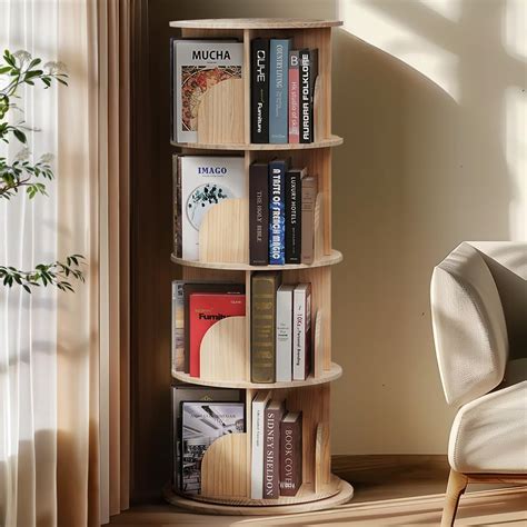 Amazon Qqxx Solid Wood Rotating Bookcase Round Rotating Bookshelf