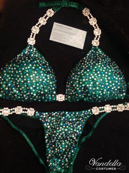 Green Bikini Competition Suit Rhinestone Connectors