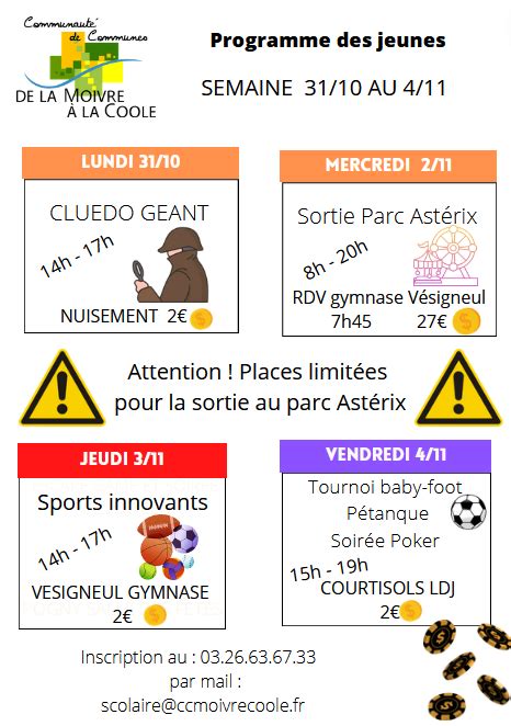 Plannings des activités pour nos centres de loisirs de Marson et de