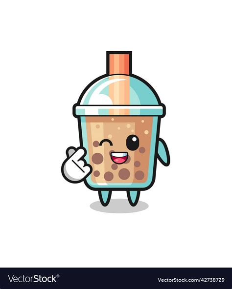 Bubble tea character doing korean finger heart Vector Image