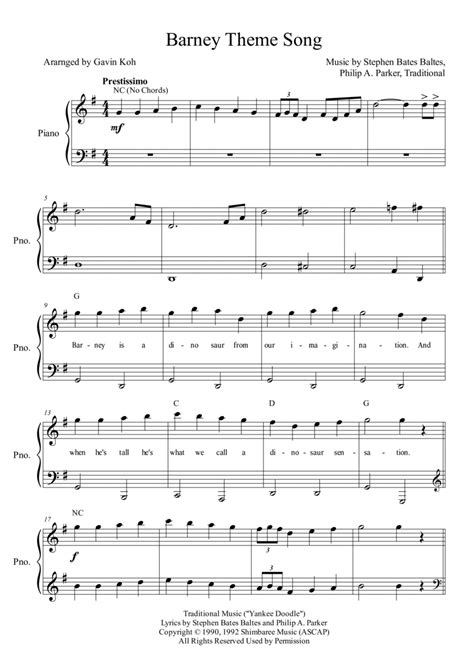 Barney Theme Song by Traditional - Voice - Digital Sheet Music | Sheet ...