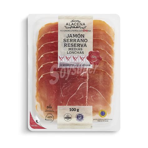 DIA NUESTRA ALACENA Jamón serrano reserva en medias lonchas Envase 100 gr