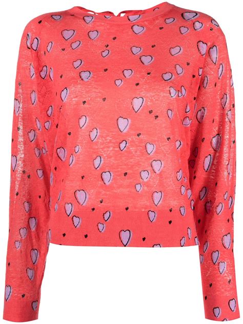 Bimba Y Lola Small Heart Print Linen Sweater Farfetch