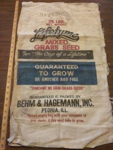 Lifetyme Mixed Grass Seed Cloth Sack Behm Hagemann Peoria Il Ebay