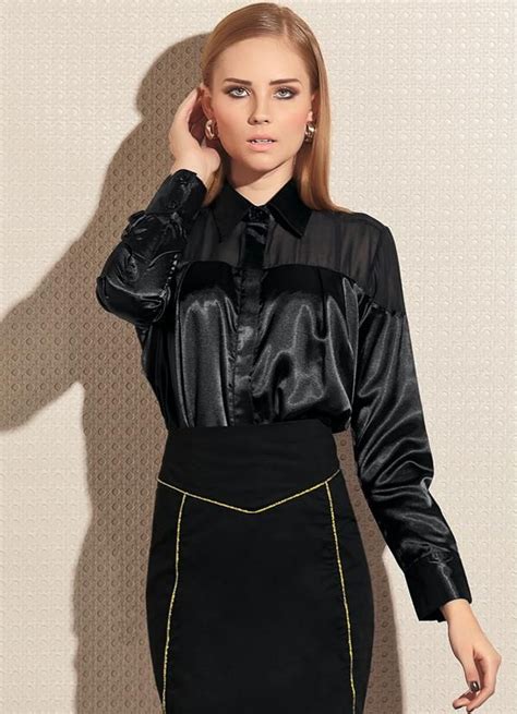 Blusa De Cetim Preta - Quintess - Camisa em Cetim Preta | Blusas de cetim, Cetim preto, Ideias ...
