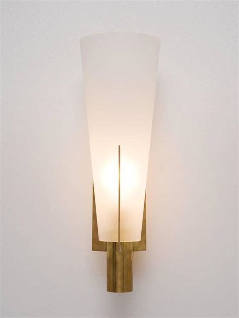 Set Of Two Large Brass And Frosted Glass Wall Lights For Sale At 1stdibs