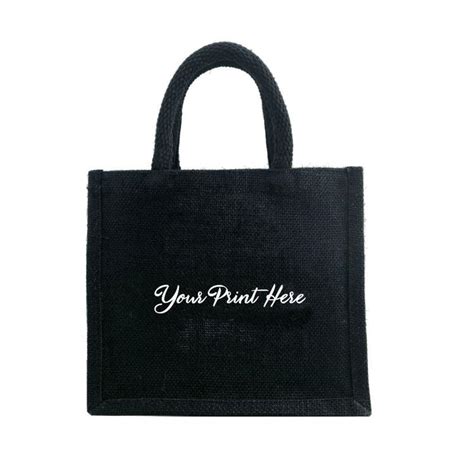 Personalised Printed Promotional Branded Black Jute Bag Small Medium Large