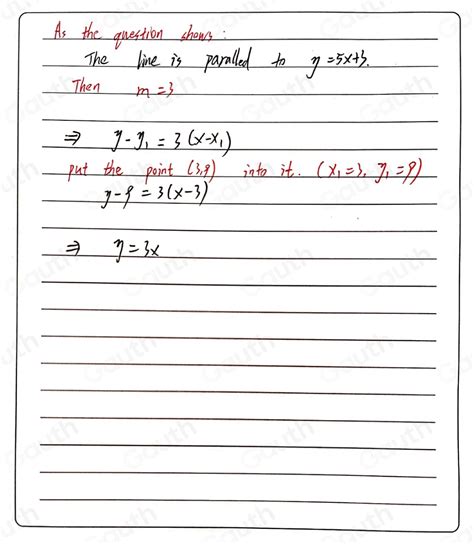 Solved A Line Is Parallel To Y 5x 3 And Intersects The Point 3 9 What Is The Equation Of