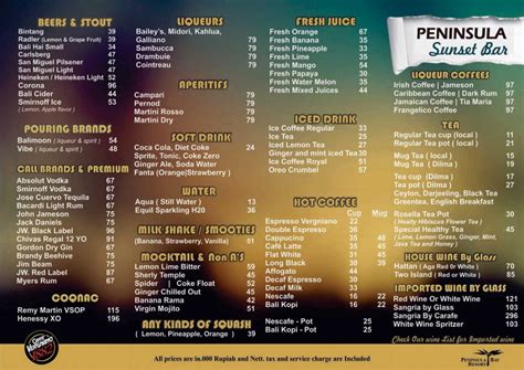 RESTAURANT MENU | Peninsula Bay Resort