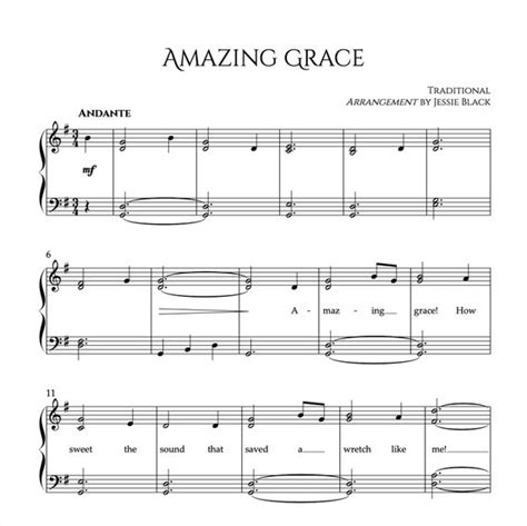 Amazing Grace Easy Piano Sheet Music Music Teacher Beginner - Etsy