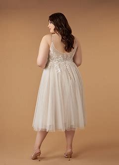 Azazie Liana Diamond White Nude A Line V Neck Sequins Tulle Dress Azazie