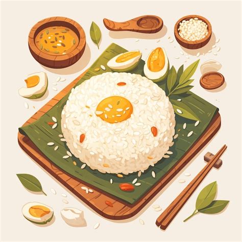 Premium Vector Indonesian Nasi Uduk And Coconut Rice