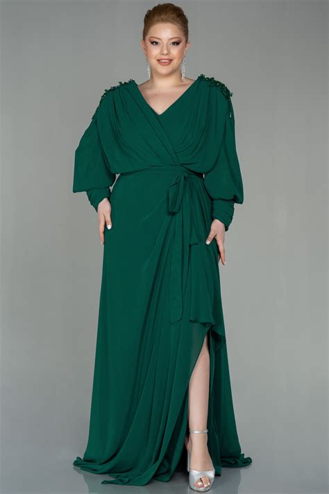 Long Emerald Green Chiffon Plus Size Evening Dress Abu2865