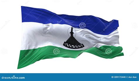 Lesotho National Flag Waving Isolated On White Background Stock