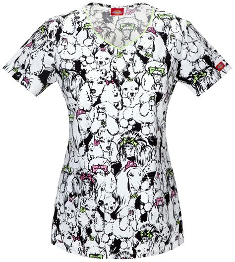 Veterinarian Scrubs Vet Technician Dog Print Scrub Tops V Neck Tops