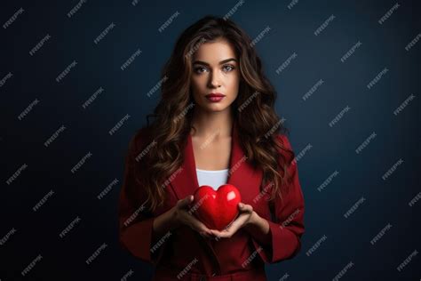 Premium Ai Image A Woman Holds A Red Heart In Her Hands