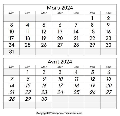 Calendrier Mars Avril Imprimer The Imprimer Calendrier