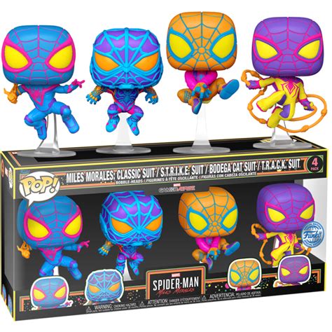 Spider Man Miles Morales Blacklight Pop Vinyl Figure 4 Pack By Funko