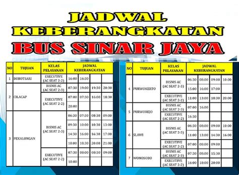 Jadwal Keberangkatan Bus Sinar Jaya Double Decker Infotiket