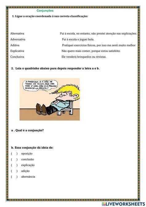 Conjunções Coordenativas worksheet School subjects Google classroom