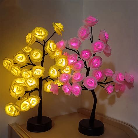 L Mpara De Rbol De Flores Rosas Artificiales Luz Led De Mesa Bons I