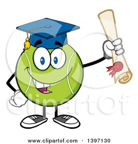 Clipart Of A Cartoon Happy Tennis Ball Character Mascot Graduate