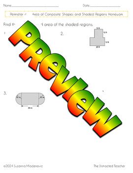 Perimeter Area Of Composite Figures Shaded Regions Homework Digital