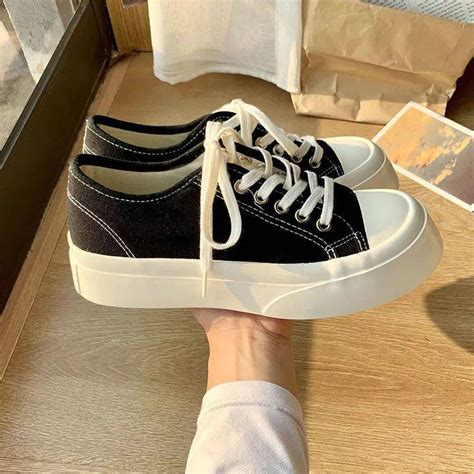 Giày thể thao nữ chất vải dáng basic cá tính đế cao màu đen trắng kem năng động trẻ trung hot