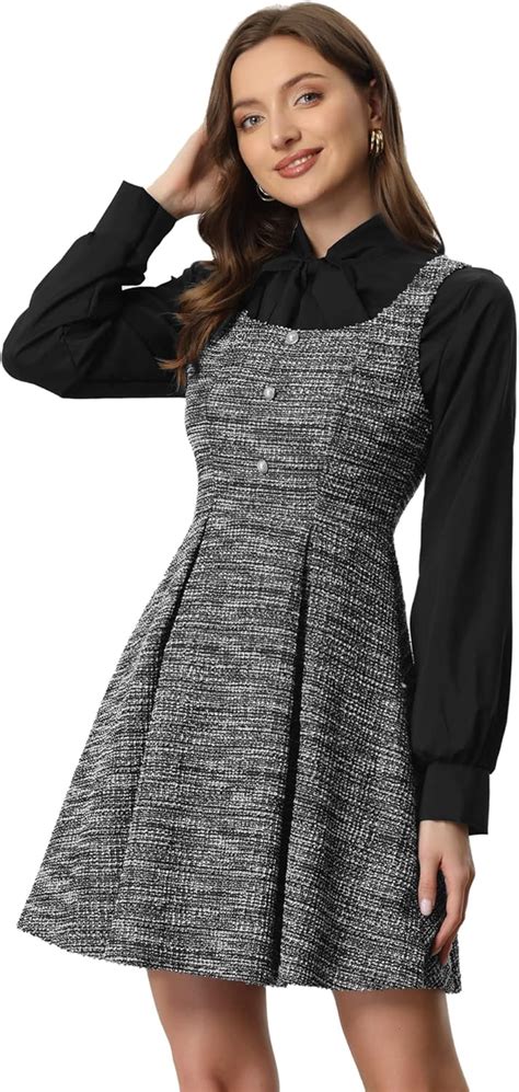 Allegra K Tweed Dress For Women S Sleeveless Plaid A Line Pinafore