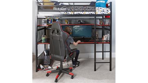 X Rocker Battlebunk Elevated Gaming Bed Frame With Desk Shelf Cubby