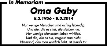 Traueranzeigen Von Oma Gaby Schwarzw Lder Bote Trauer