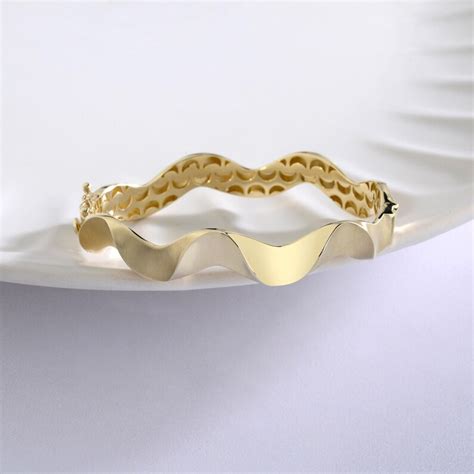 Curved Gold Bangle Bracelet 14ksolid Gold Oval Bangle Etsy