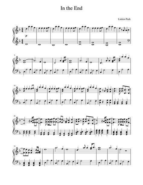 Linkin Park In The End Sheet Music For Piano Solo Easy